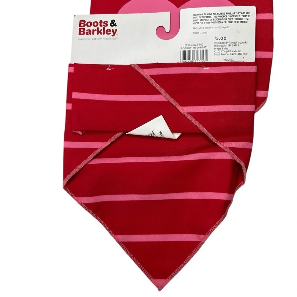 NEW - (2) Boots & Barkley Red and Pink Striped Pet Bandana